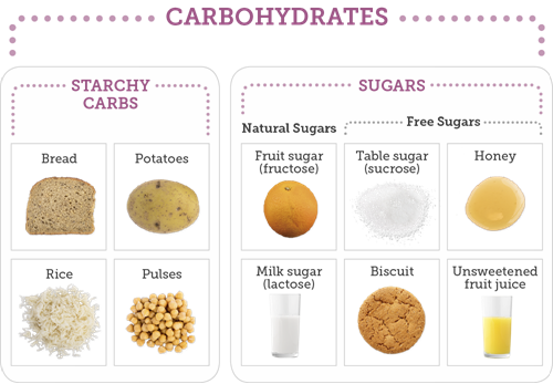Diagram showing starchy and sugar carbohydrates