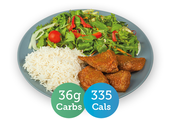 Fish curry, rice & salad