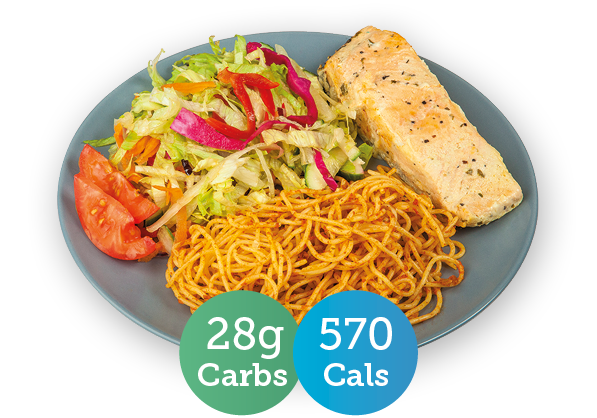 Salmon, spaghetti & salad