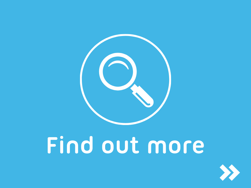 Find out more, loupe with red banner on dark grey